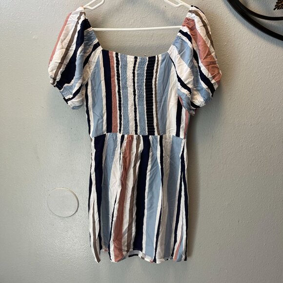 Sadie & Sage Striped Puff-Sleeve Mini summer Dress Smocked Back Multicolor - Picture 7 of 11